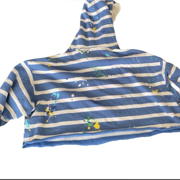 Polo Ralph Lauren cropped striped Fleece paint splatter hoodie Sz L - Picture 10 of 11